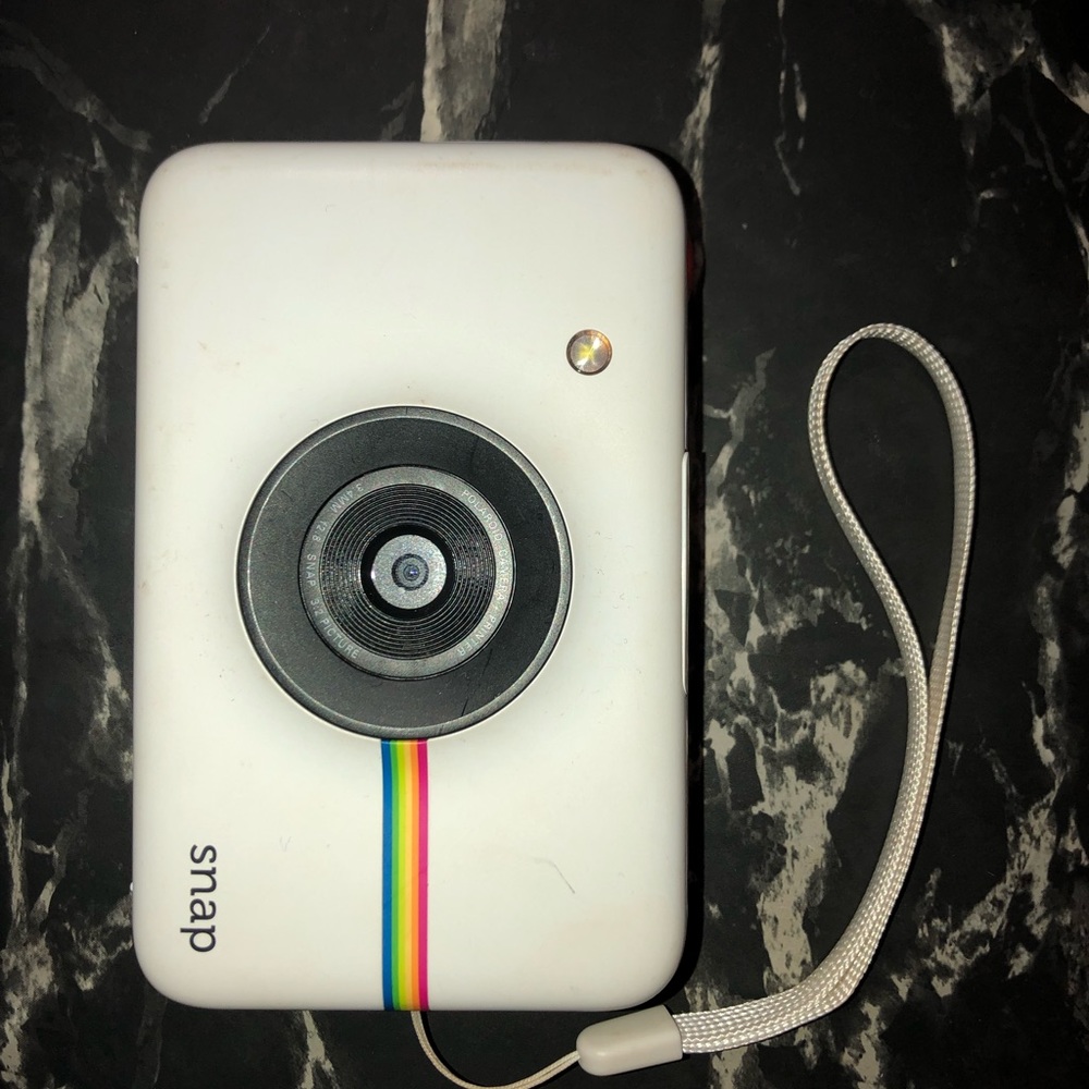 SNAP, White Polaroid Camera.